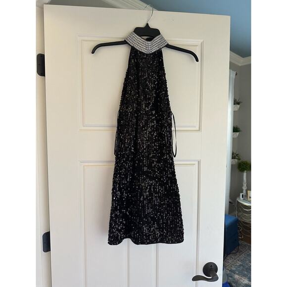 Forever 21 Black Sequin Mini Dress with Silver Turtle Neck S - Picture 2 of 7